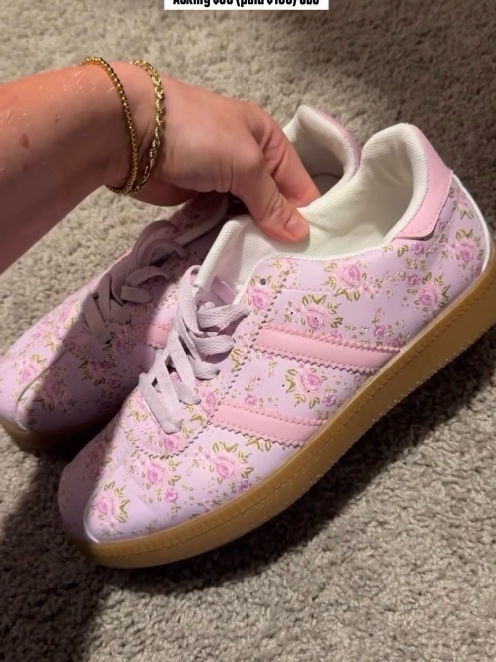 Women’s Pink Floral Lace-Up Sneakers - Picture 1 of 1